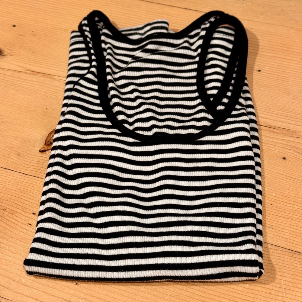 Splits59 Black and White Striped Tank Top Size Large Women EUC